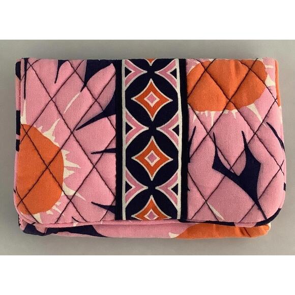 Vera Bradley Quilted Cotton Turnlock Wallet Pink Orange Patterned Clutch RFID - Picture 1 of 4